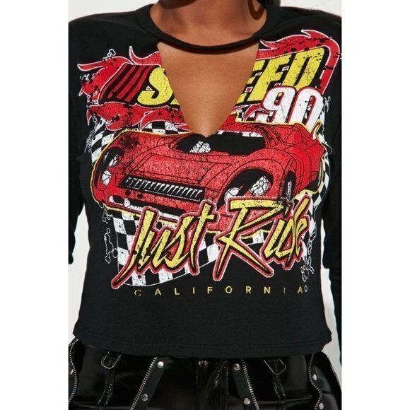 Just Ride Cut Out V-Neck Long Sleeve Cotton Tee - Black Size M RefFNB3 - Picture 3 of 11